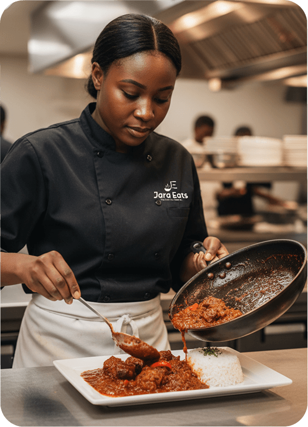 Chef plating Nigerian food